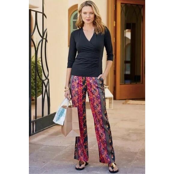 Soft Surroundings Curio Pants Wide Leg Elastic Waist Pull On Boho XL New y12 - Picture 1 of 8